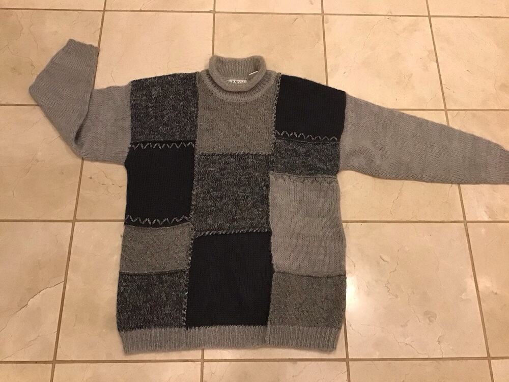 Vtg Le Moda Patchwork Rollneck Mohair Bl. Women's Sweater Sz S Fisherman Classic